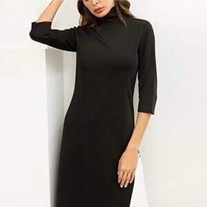 Lands End Womens Mock Neck Midi Dress Stretch Nylon Dark Heather Gray Size L